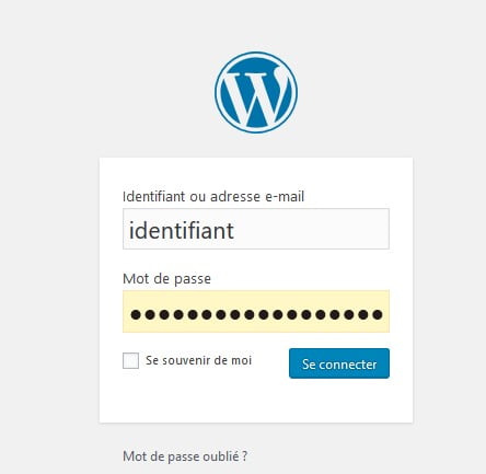 boite de demande d'identifiant pour accéder à l'admin WordPress